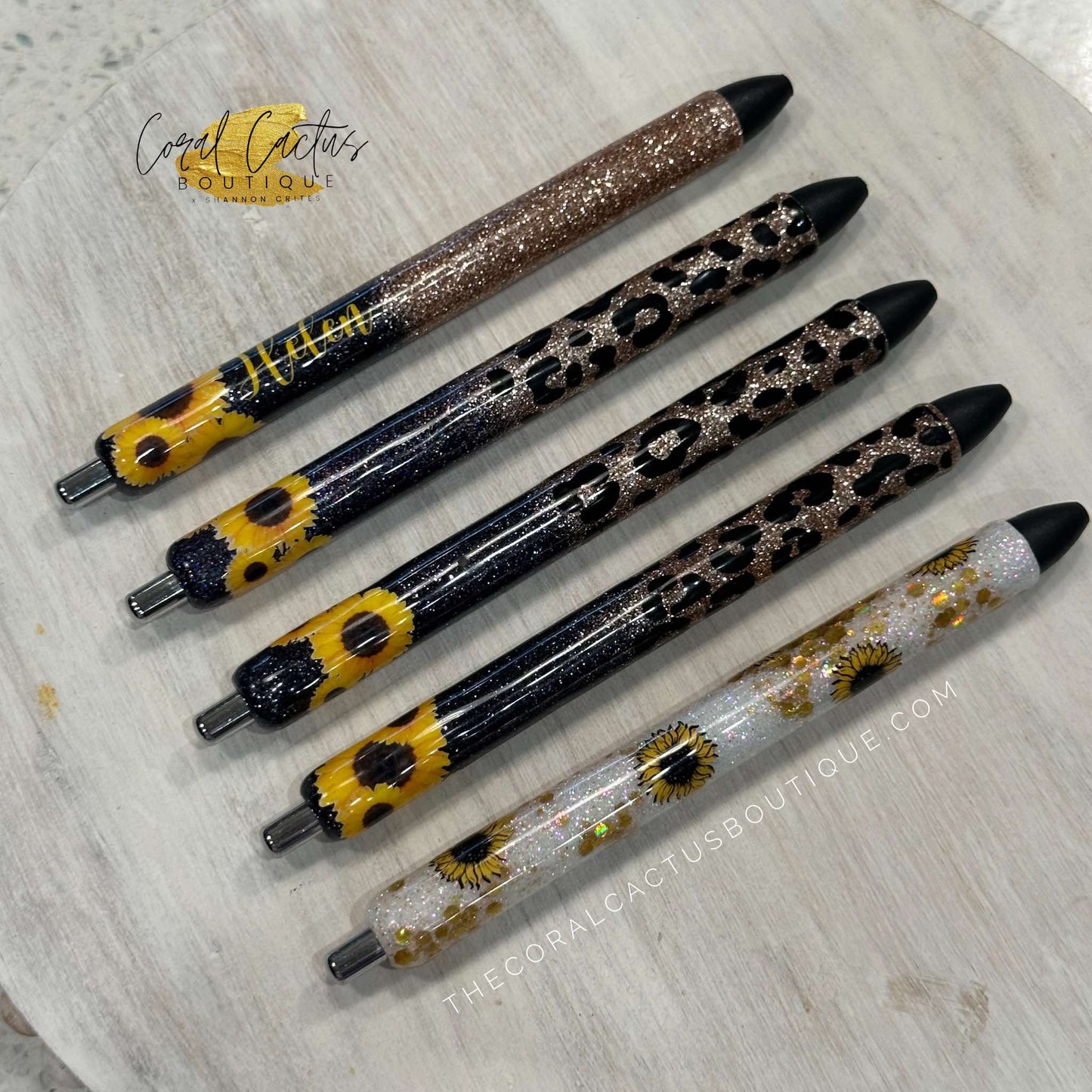 Custom Pen - Black and Gold Sunflower