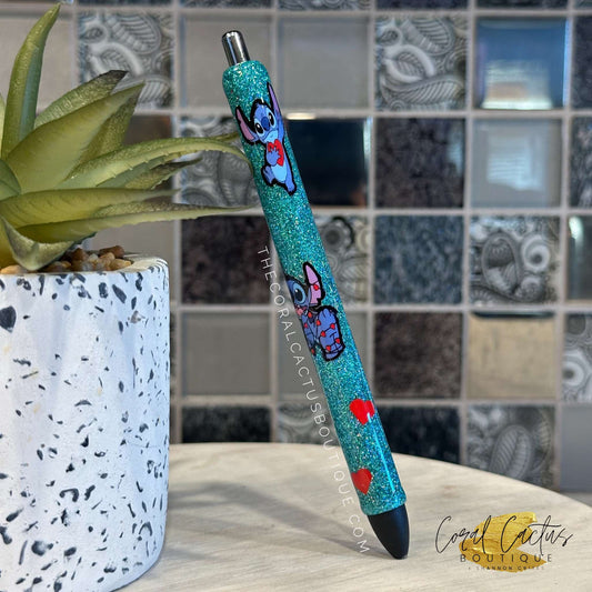 Custom Pen - Blue Alien Hearts