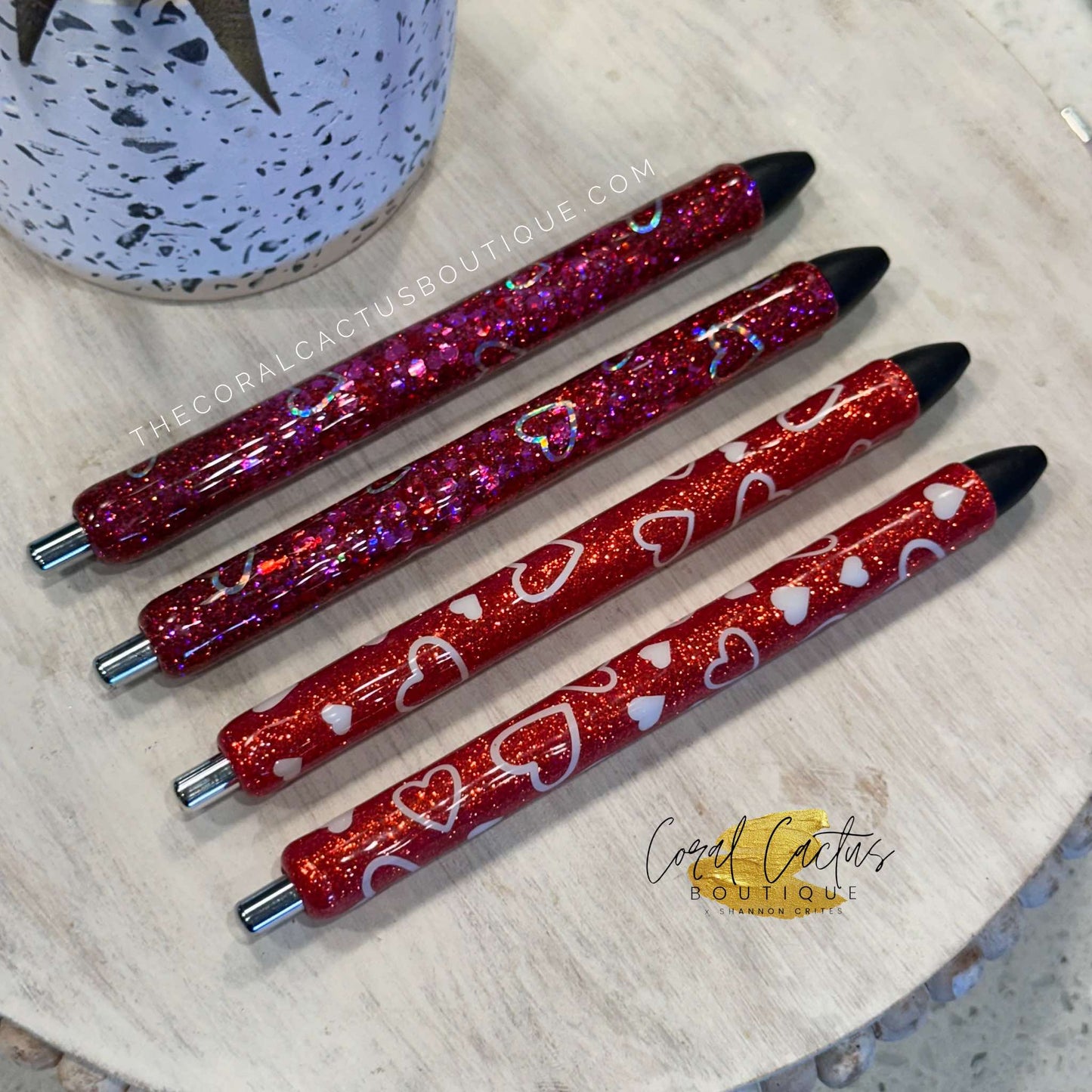 Custom Pen - Red with White Hearts