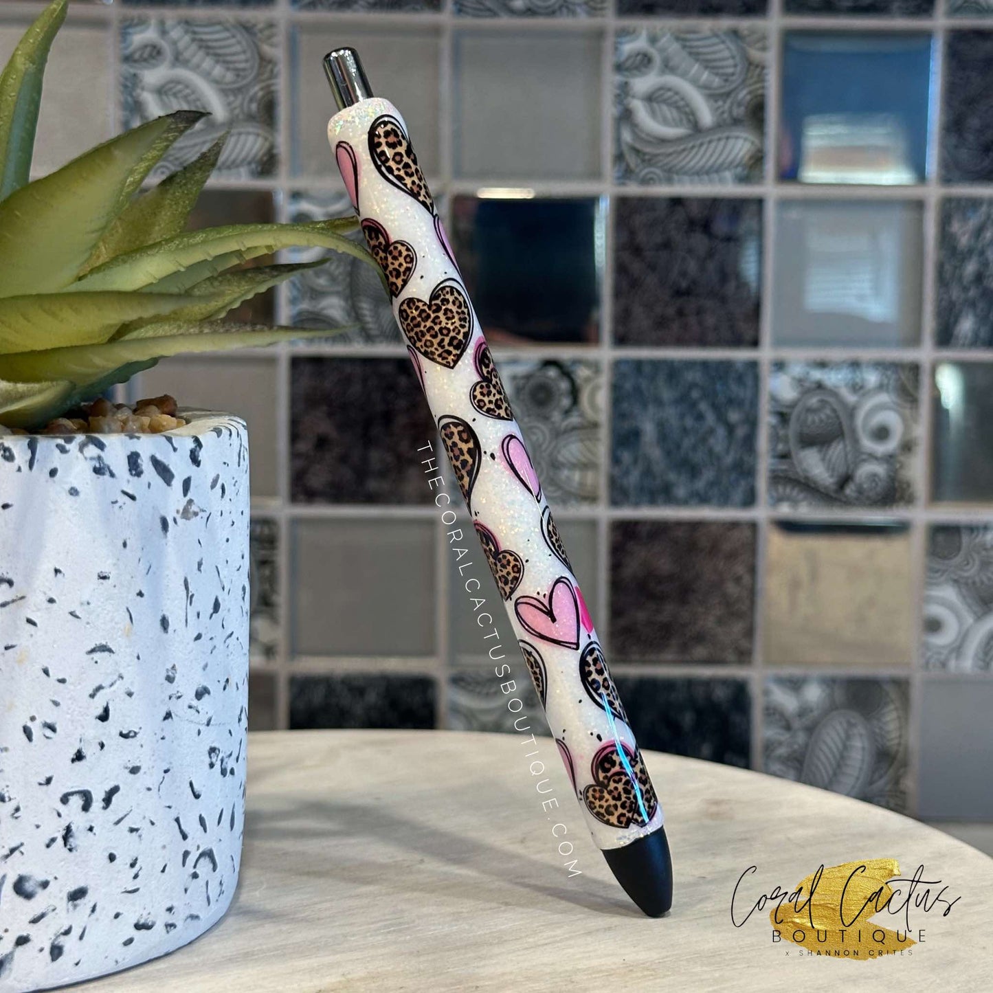 Custom Pen - Leopard Hearts