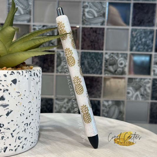 Custom Pen - White & Gold Pineapple