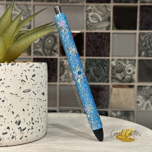 Custom Pen - Icy Blue Snowflake