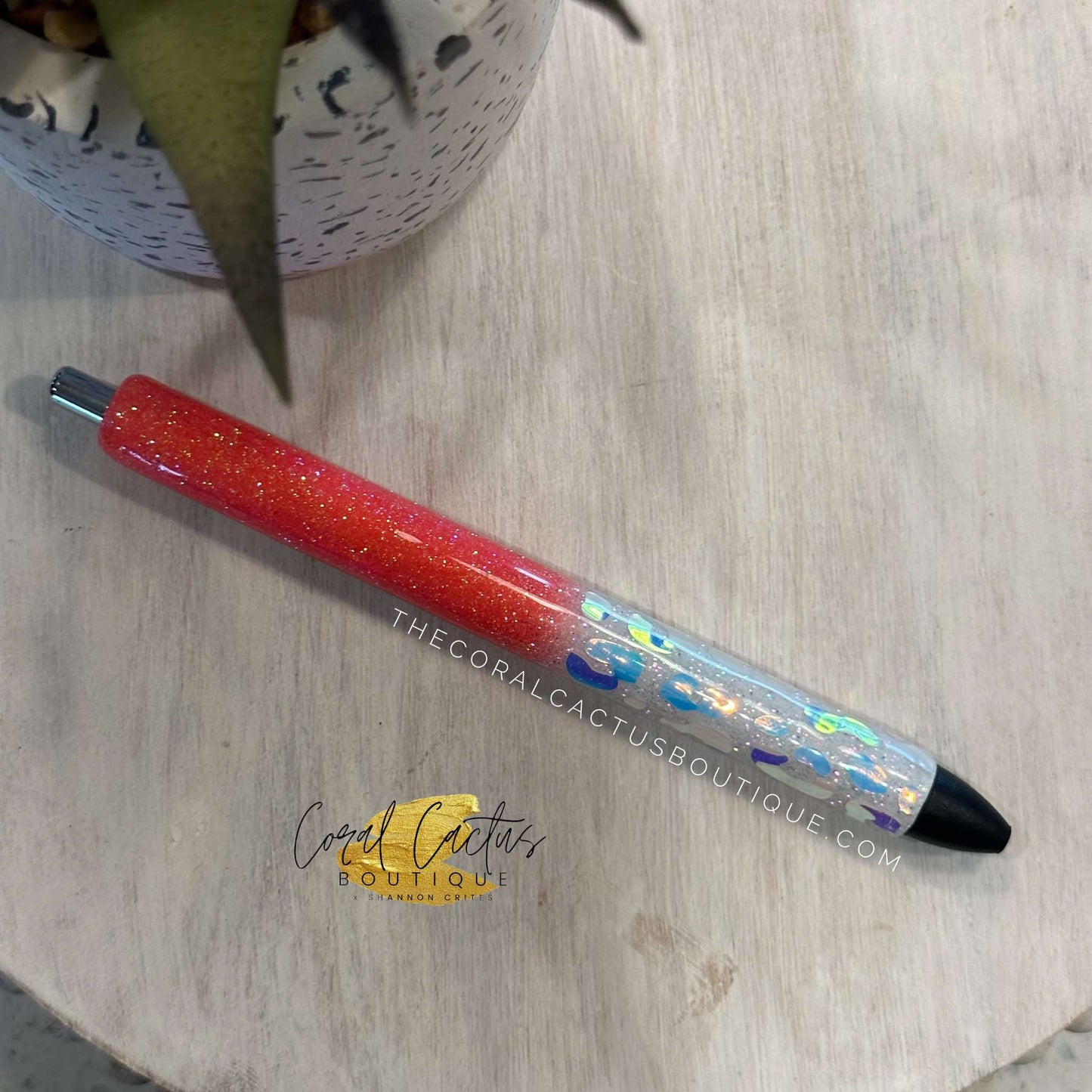 Custom Pen - Coral Flower Leopard