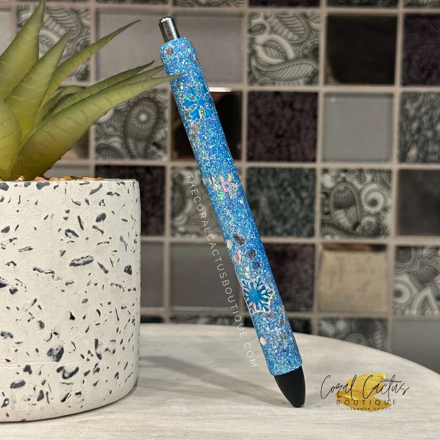 Custom Pen - Icy Blue Snowflake