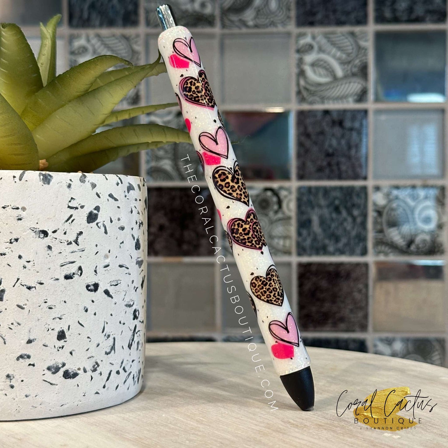 Custom Pen - Leopard Hearts