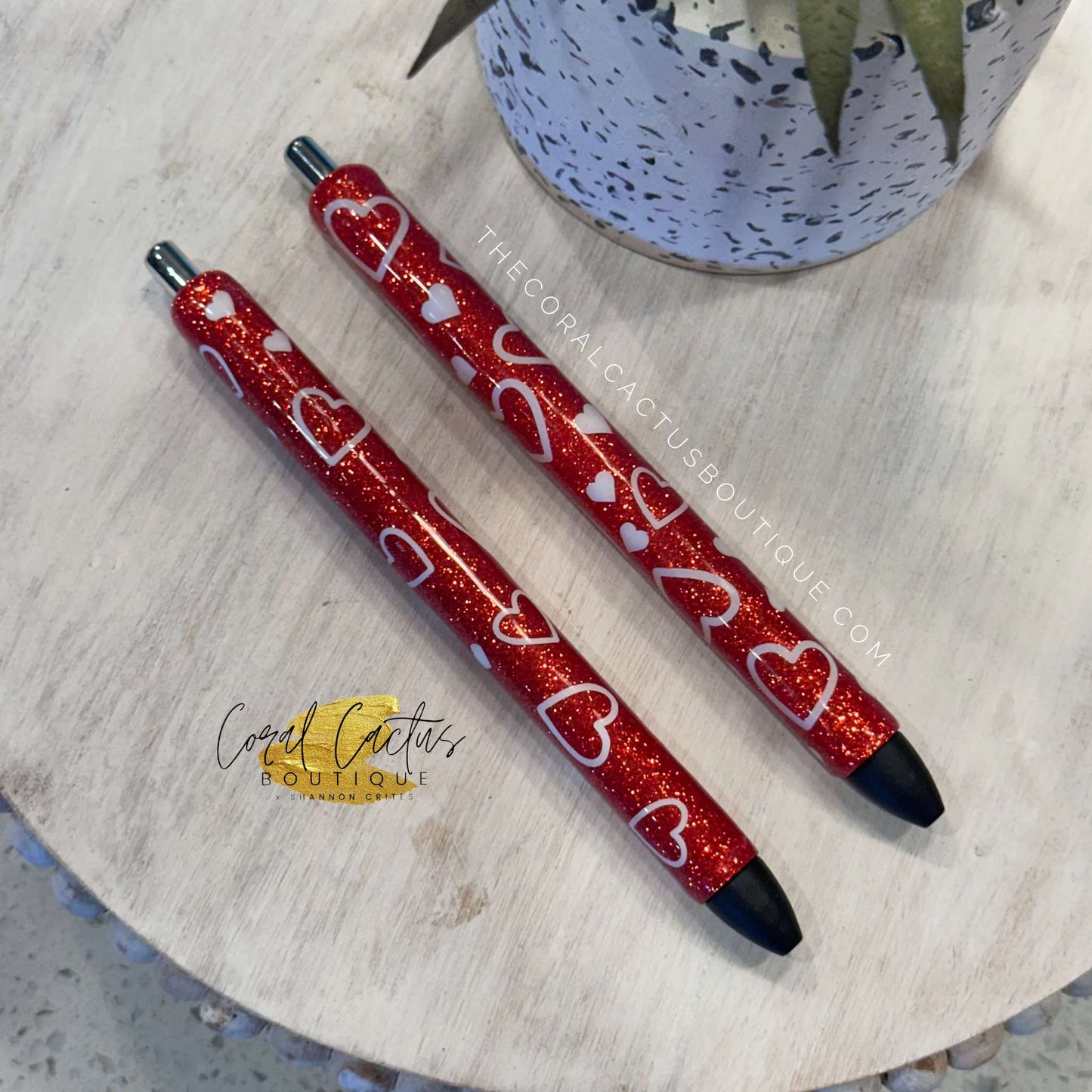 Custom Pen - Red with White Hearts