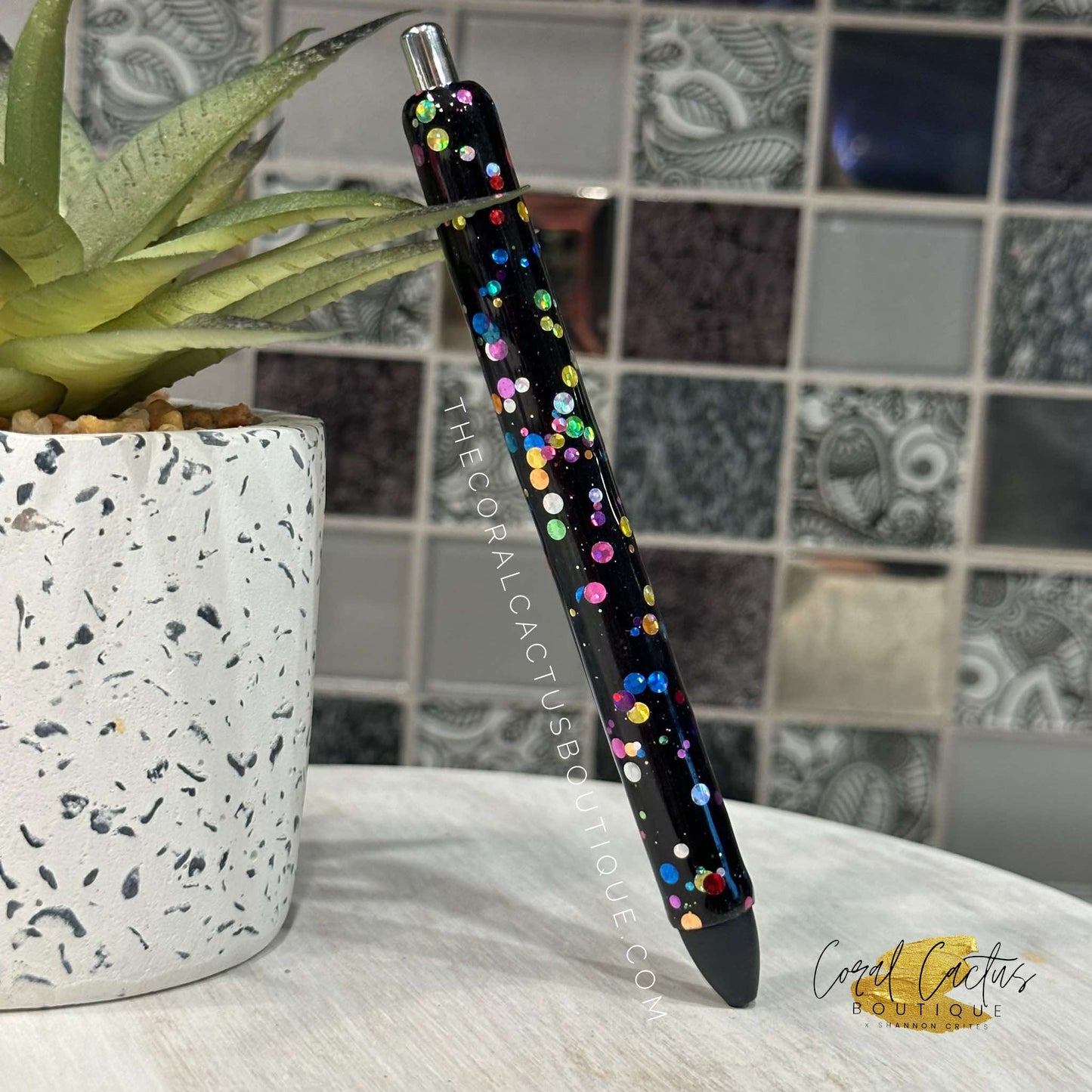 Custom Pen - Black Multicolor Glitter