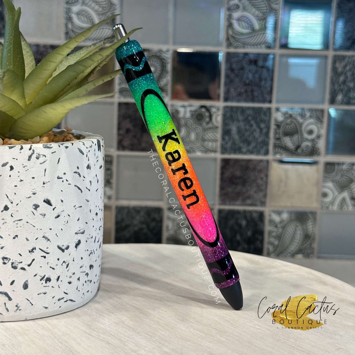 Custom Pen - Rainbow Ombre Crayon