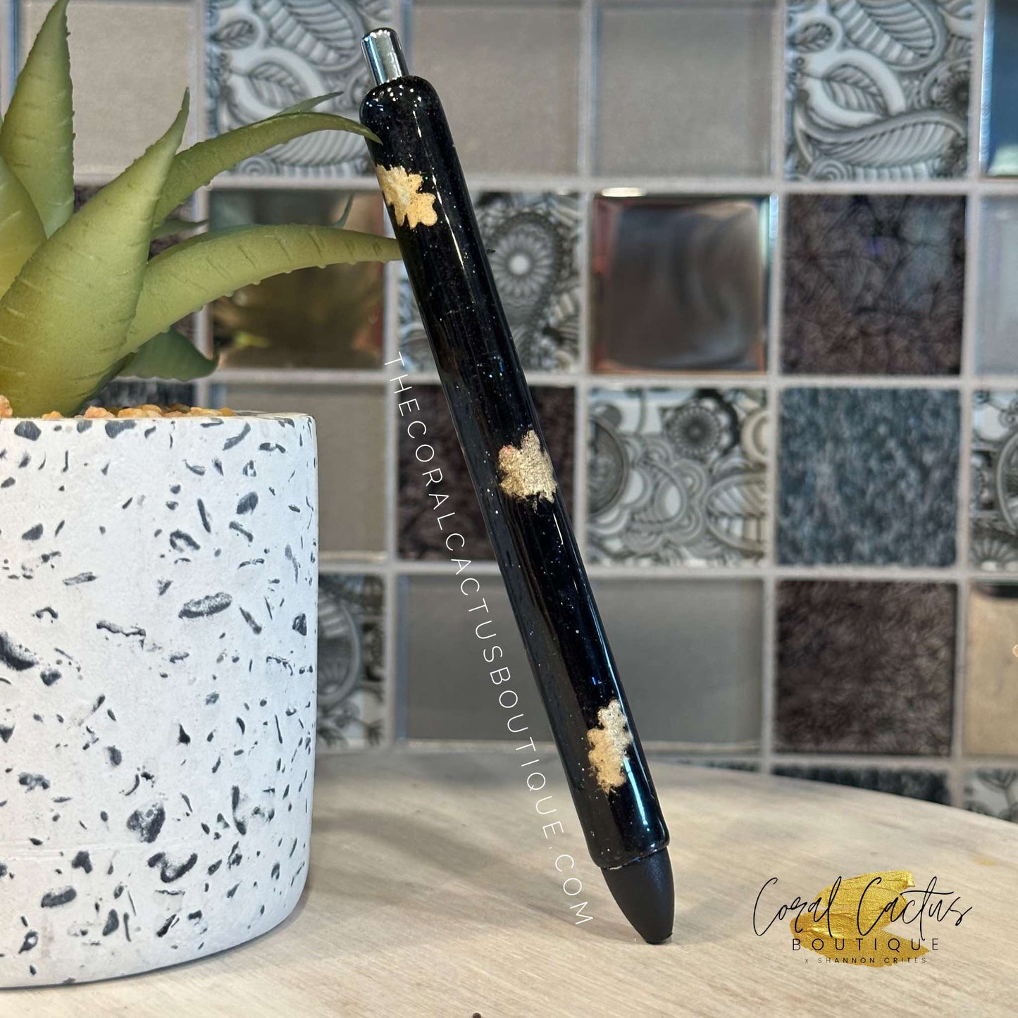 Custom Pen - Black with Gold Leaves