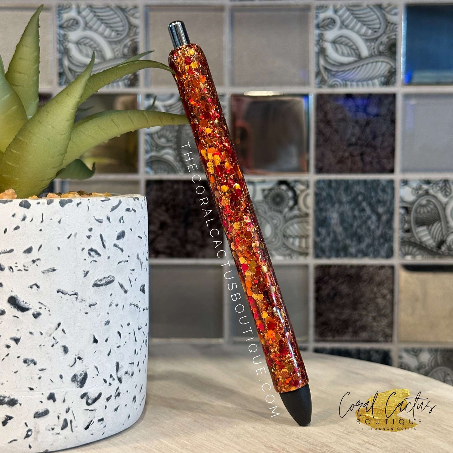 Custom Pen - Orange Fall Chunky Glitter