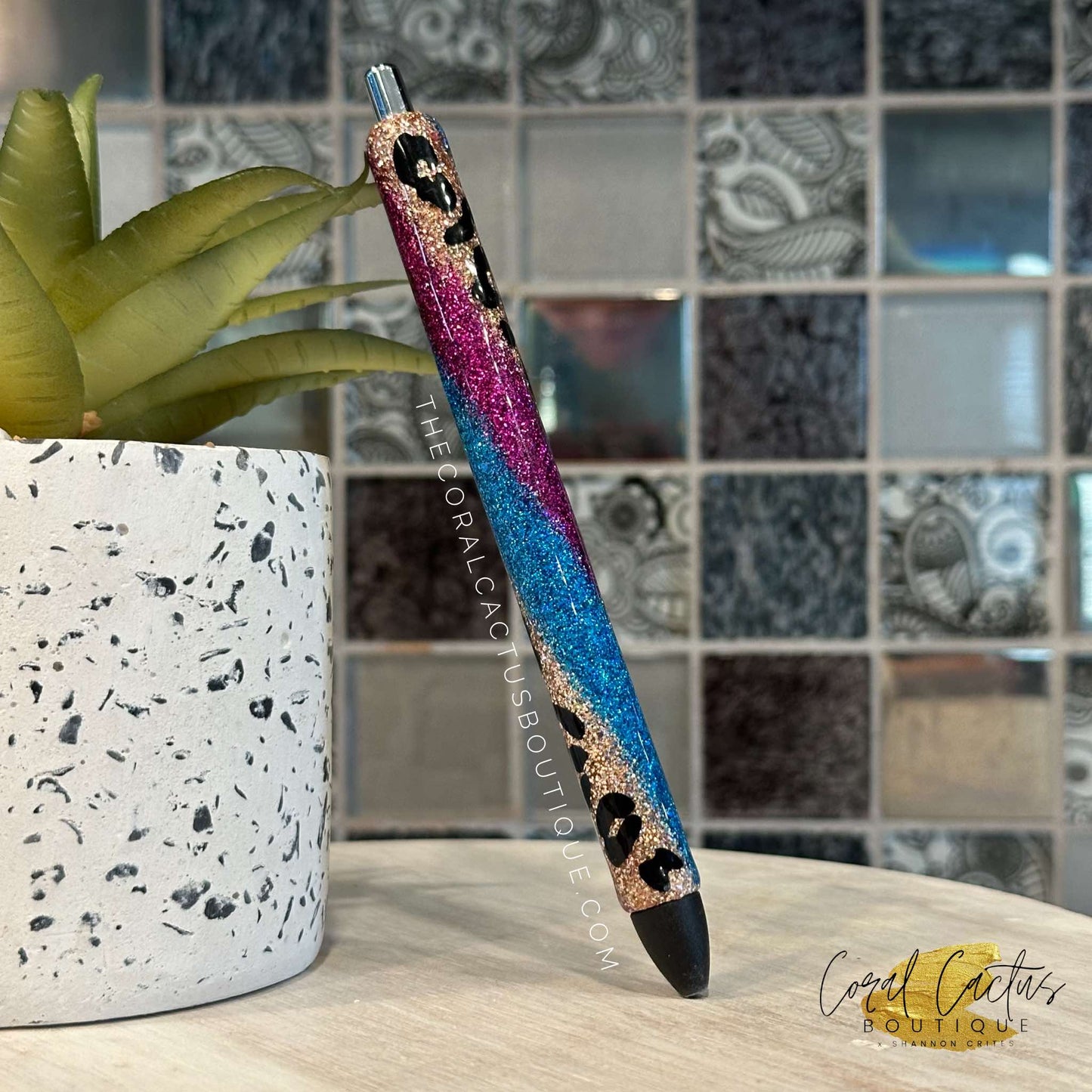 Custom Pen - Blue, Purple & Gold Leopard Swirl