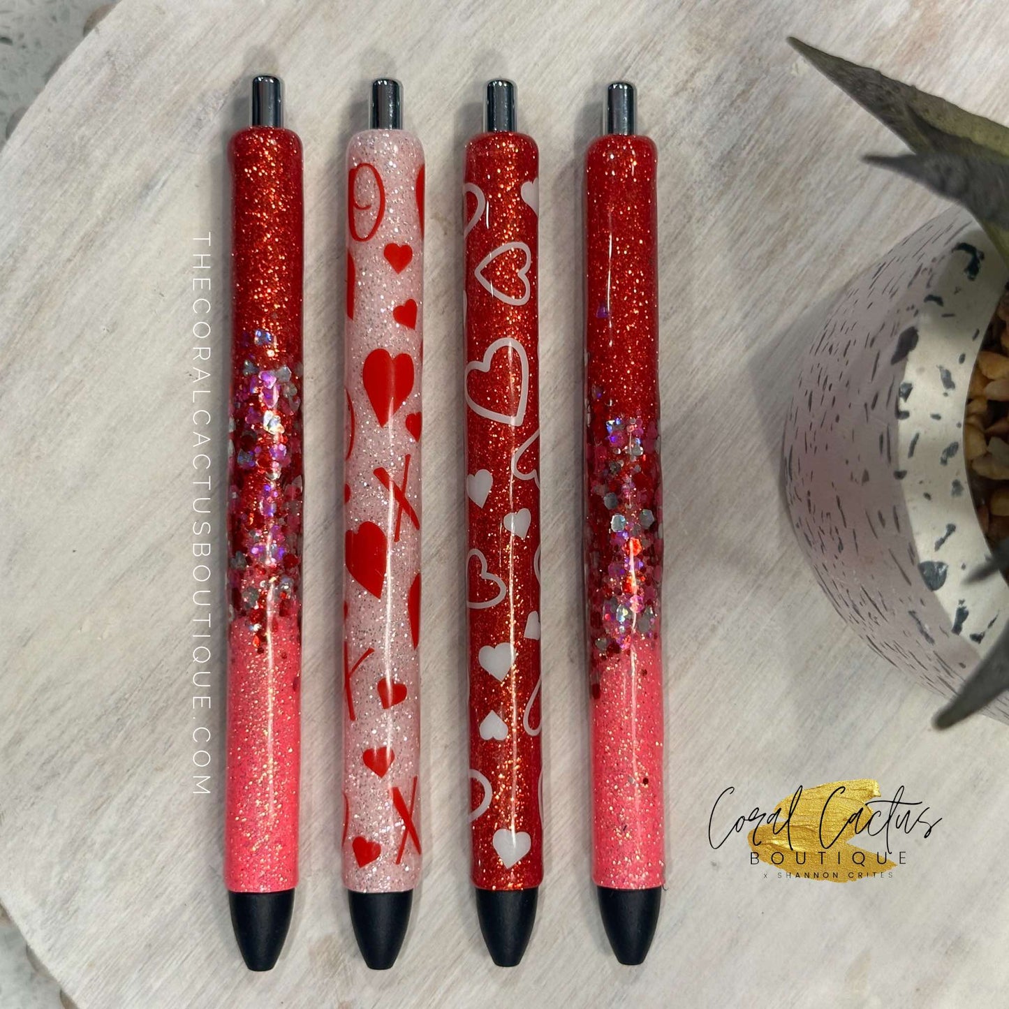 Custom Pen - Red with White Hearts