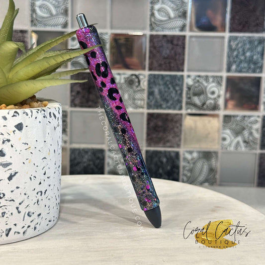 Custom Pen - Black and Purple Swirl Leopard