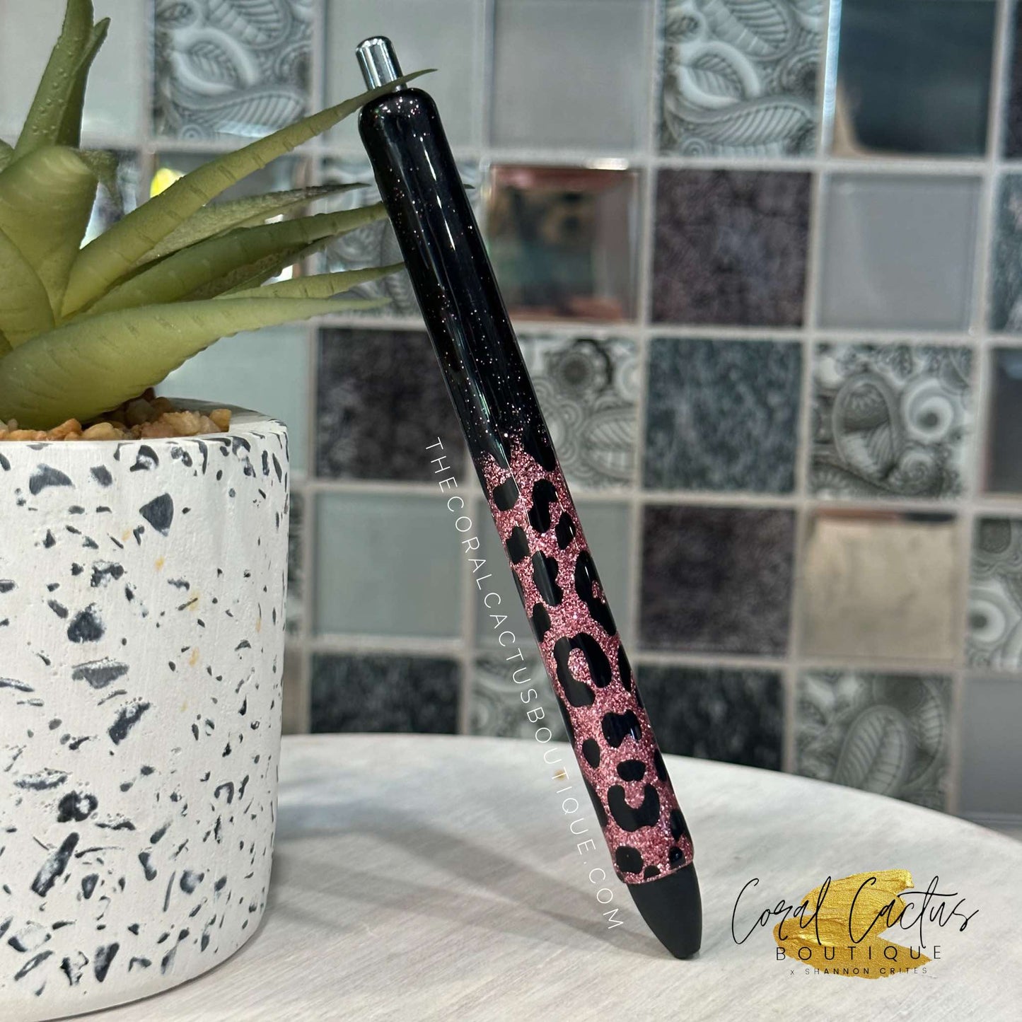 Custom Pen - Black & Rose Gold Leopard