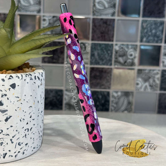 Custom Pen - Pink & Purple Leopard Swirl