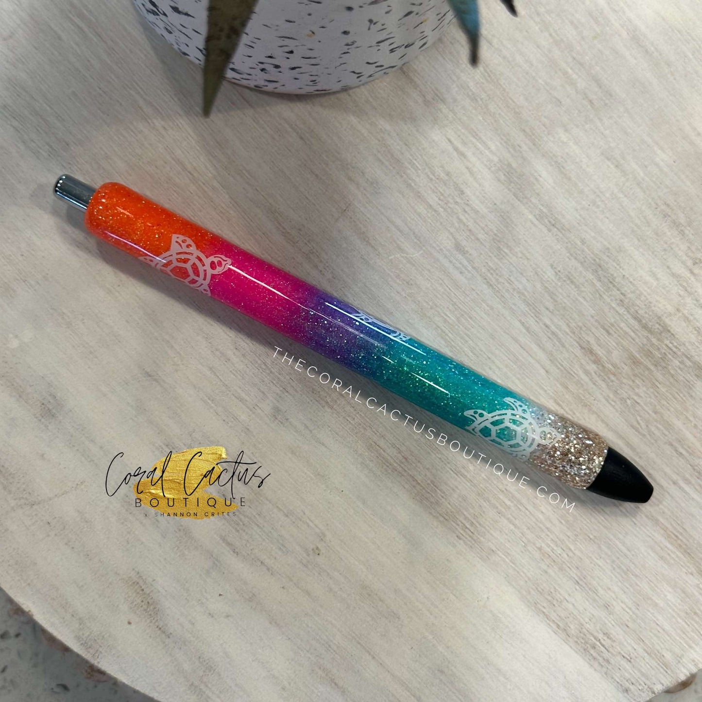 Custom Pen - Neon Beach Sea Turtle