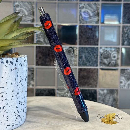 Custom Pen - Black with Red Lips