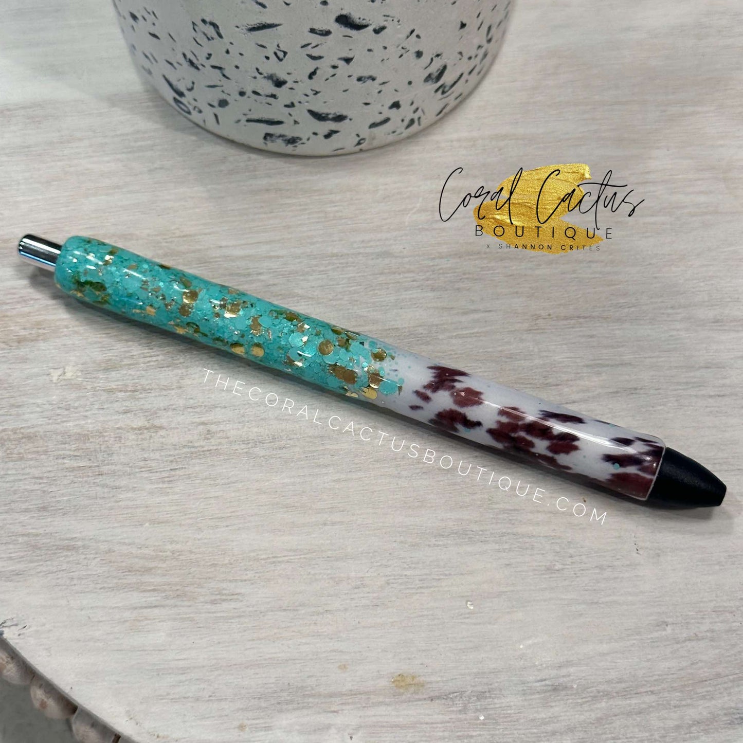 Custom Pen - Teal & Gold Cow