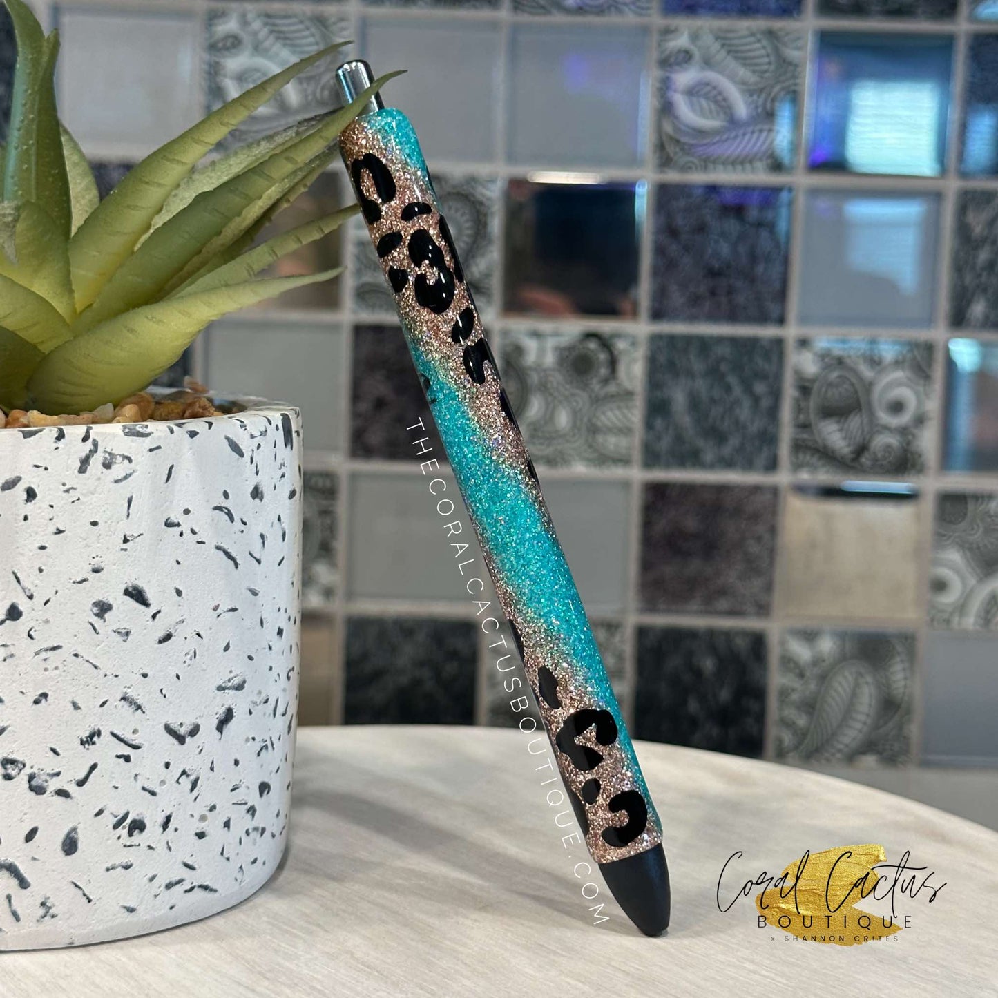 Custom Pen - Leopard Teal Swirl