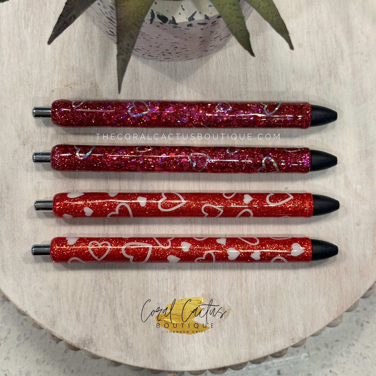 Custom Pen - Red with White Hearts