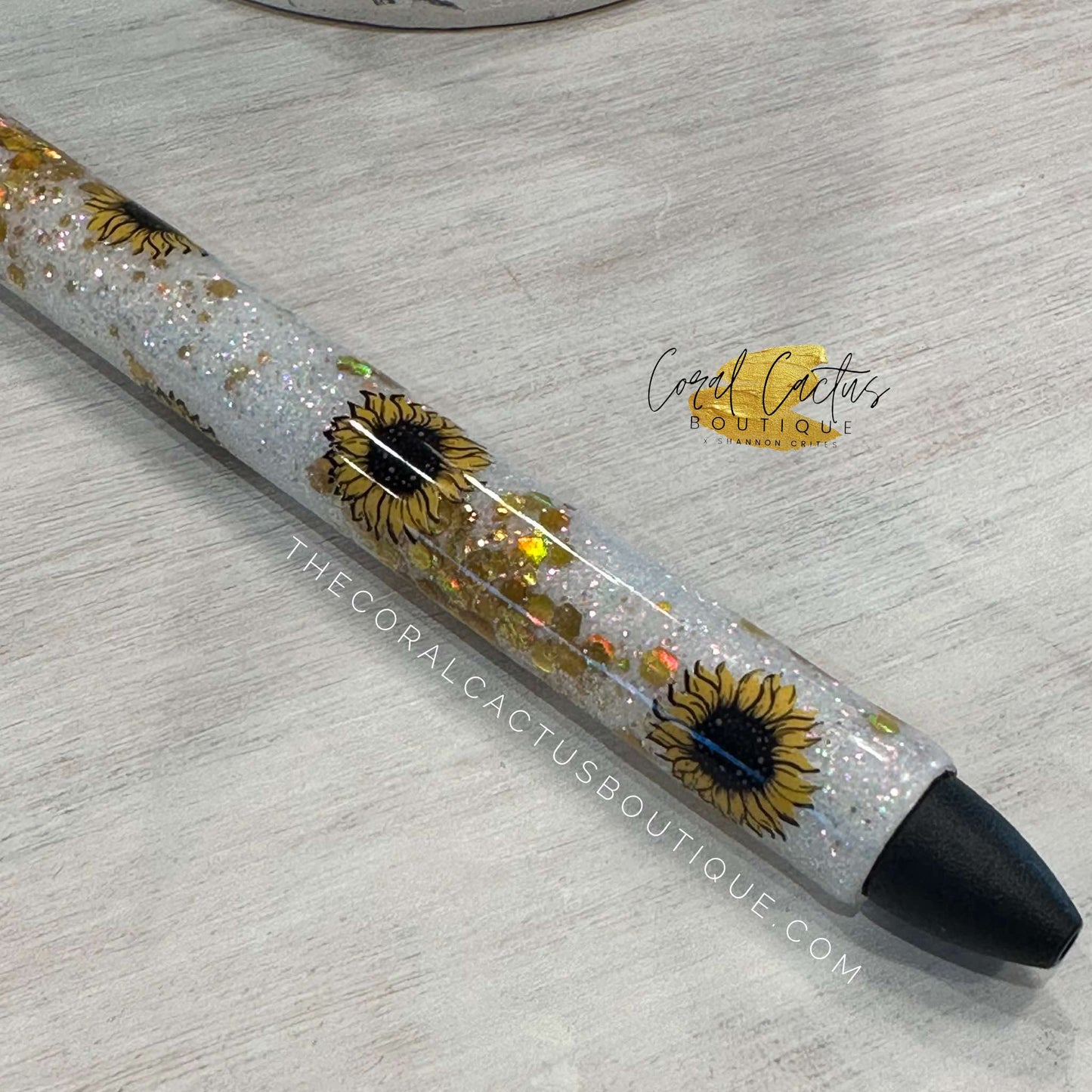 Custom Pen - White & Gold Sunflower Specks