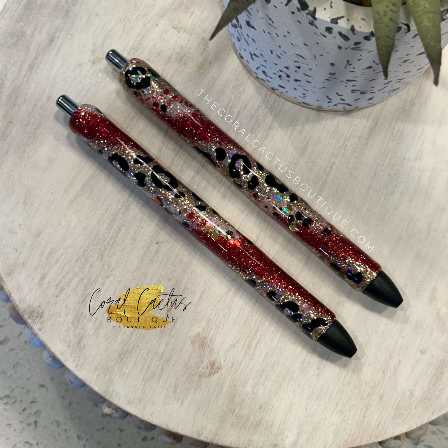 Custom Pen - Red and Gold Leopard Swirl