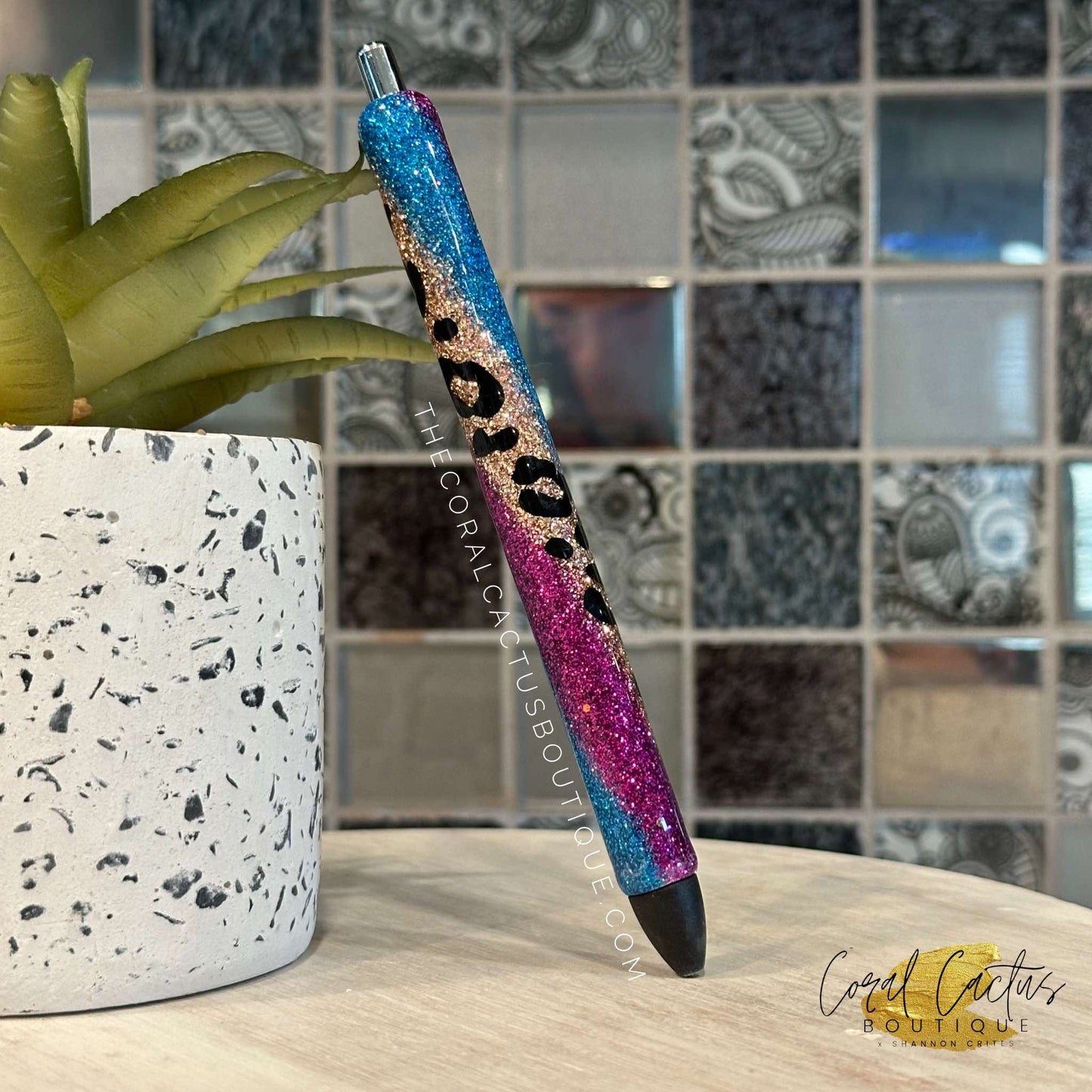 Custom Pen - Blue, Purple & Gold Leopard Swirl