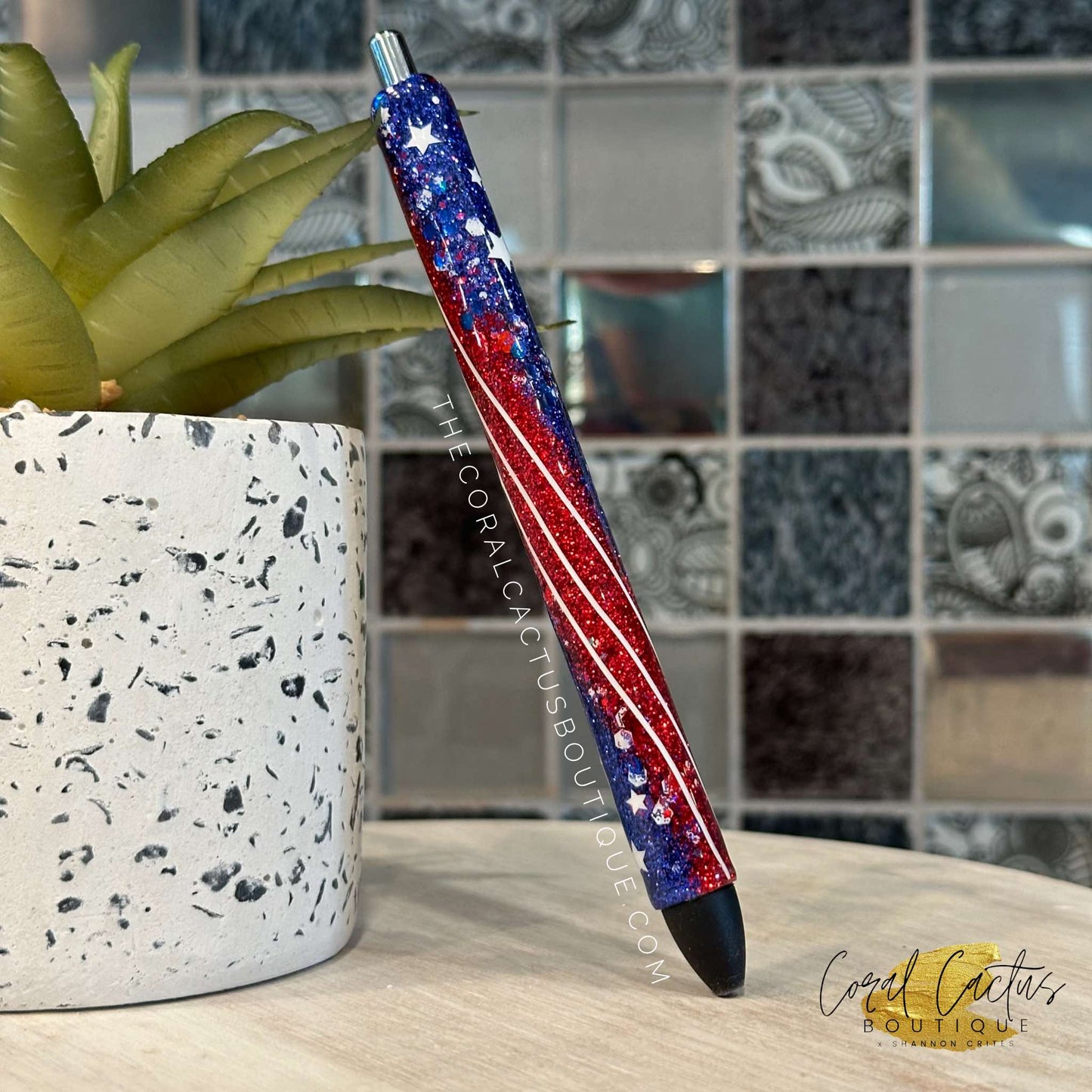 Custom Pen - Stars & Thin Stripes Swirl