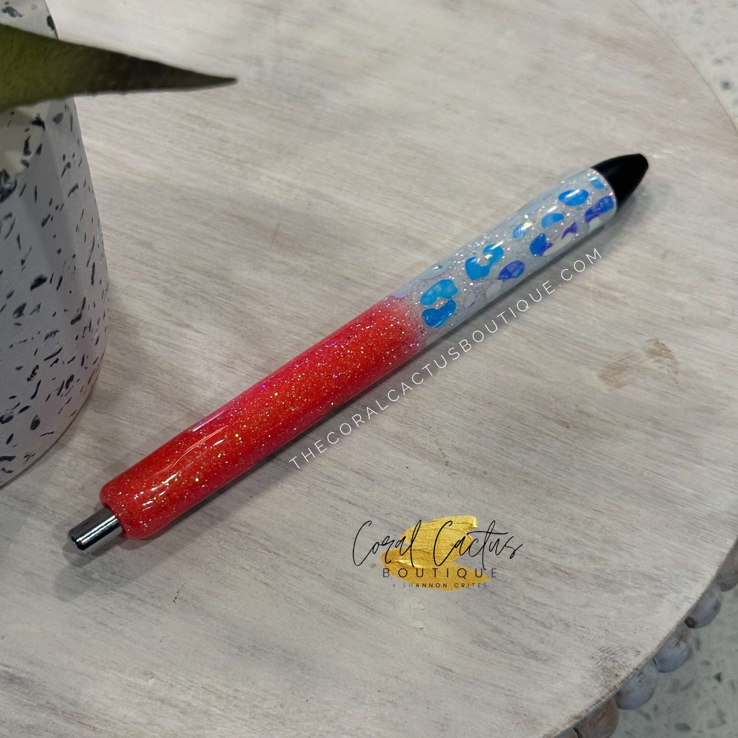 Custom Pen - Coral Flower Leopard