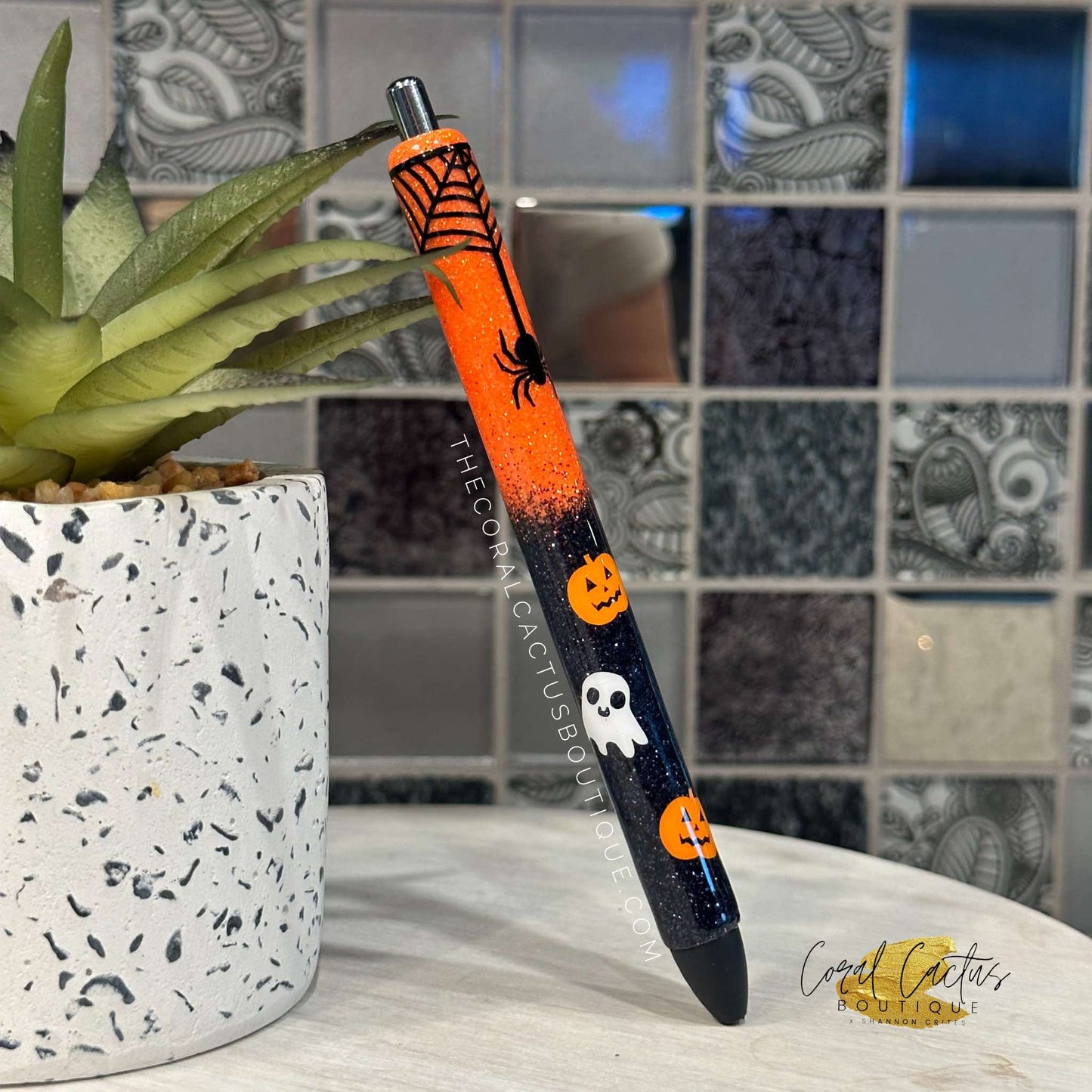 Custom Pen - Orange Spider Pumpkin