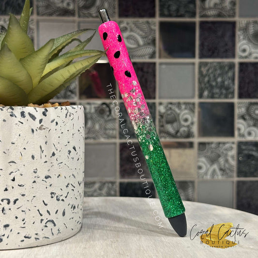 Custom Pen - Watermelon Silver Glitter