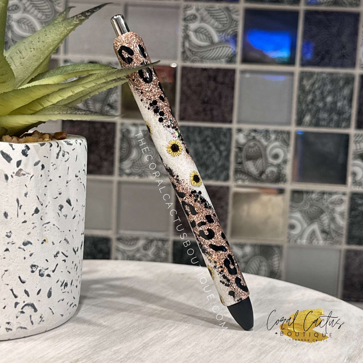 Custom Pen - Sunflower and Leopard Swirl