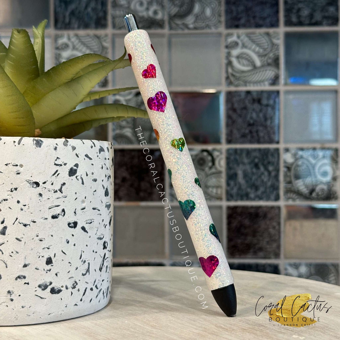 Custom Pen - Holographic Colorful Hearts