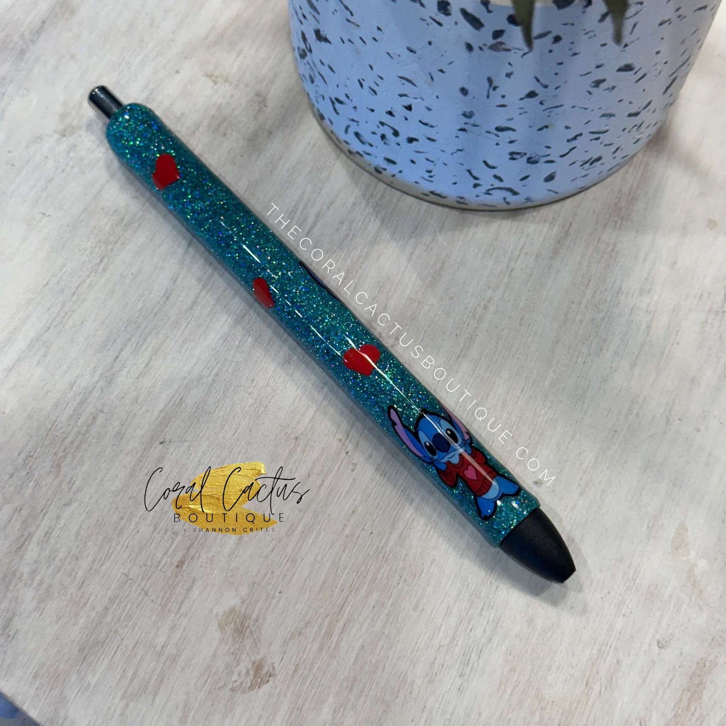 Custom Pen - Blue Alien Hearts