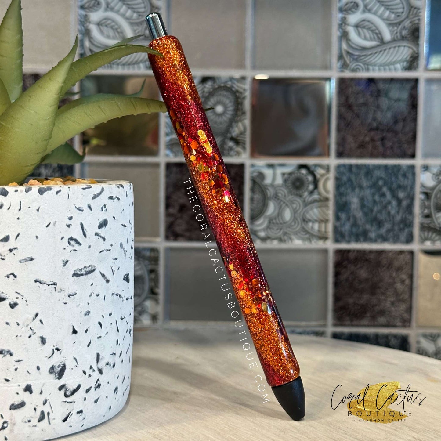 Custom Pen - Orange and Red Fall Swirl