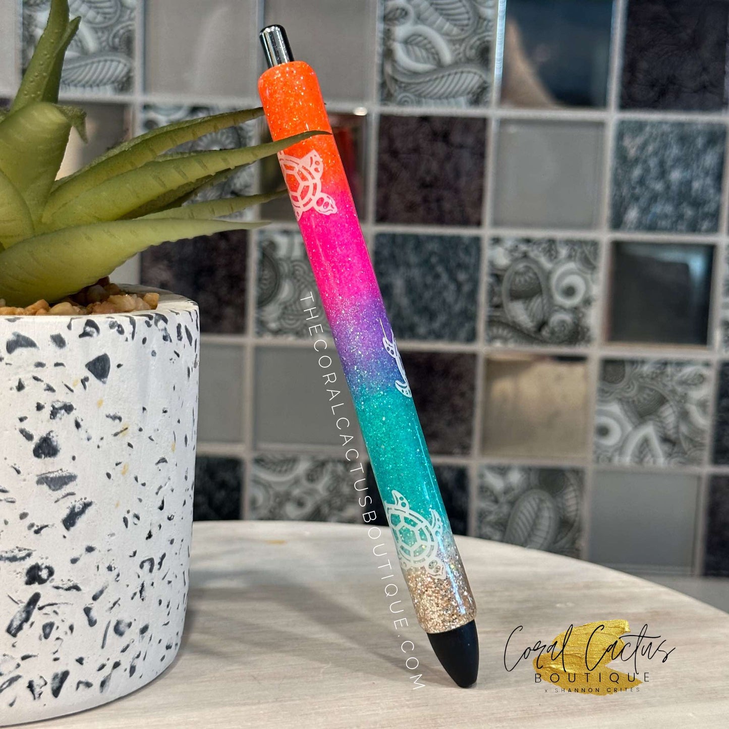 Custom Pen - Neon Beach Sea Turtle