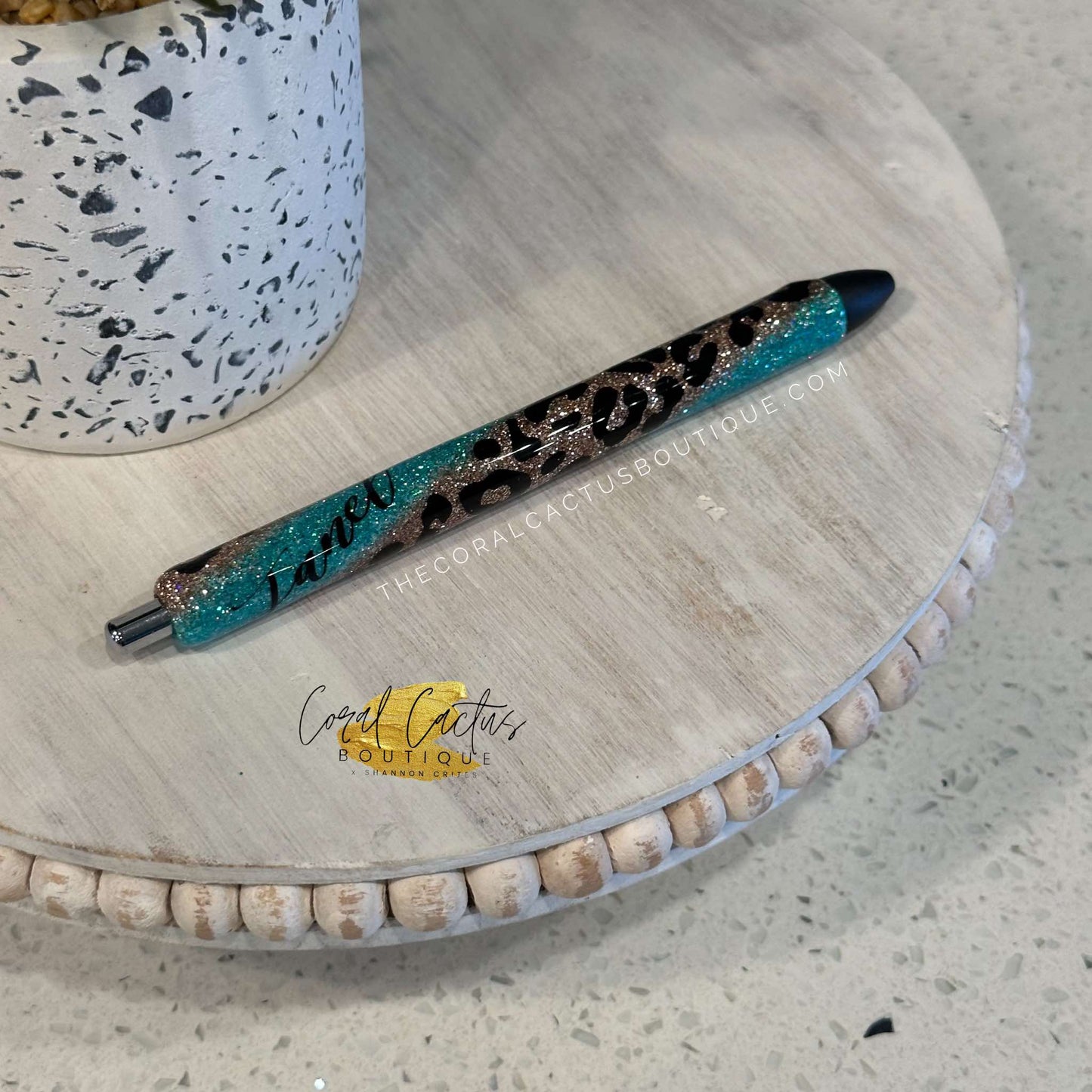 Custom Pen - Leopard Teal Swirl