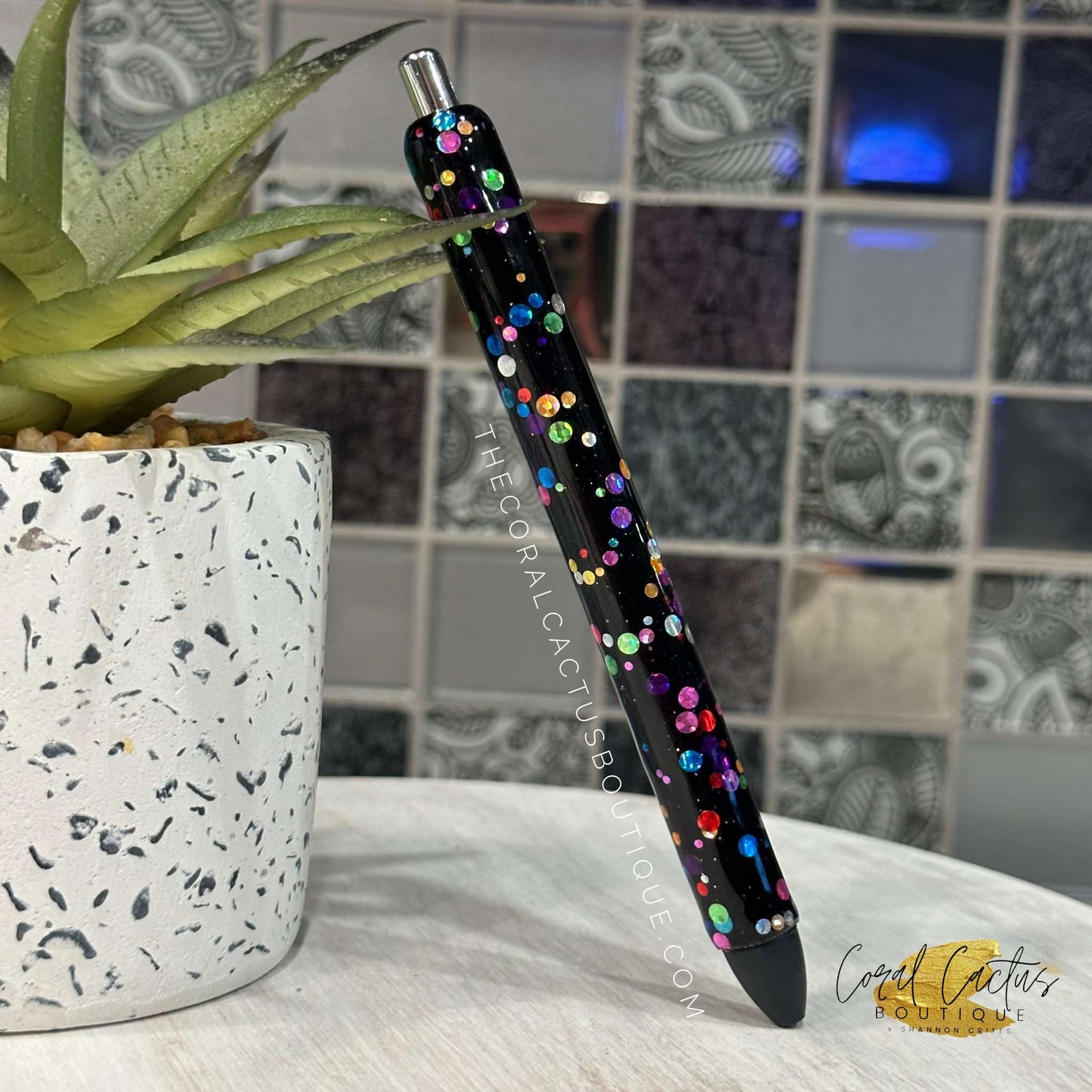 Custom Pen - Black Multicolor Glitter