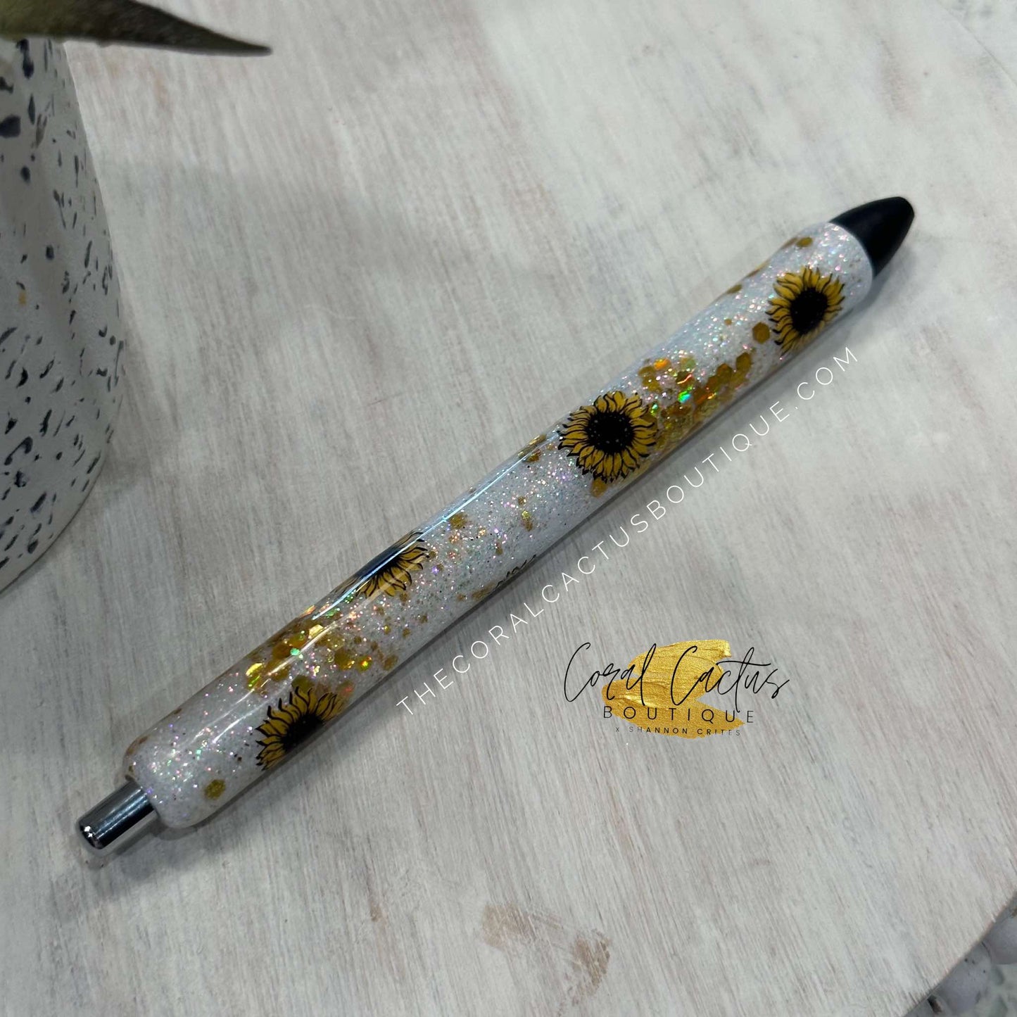 Custom Pen - White & Gold Sunflower Specks