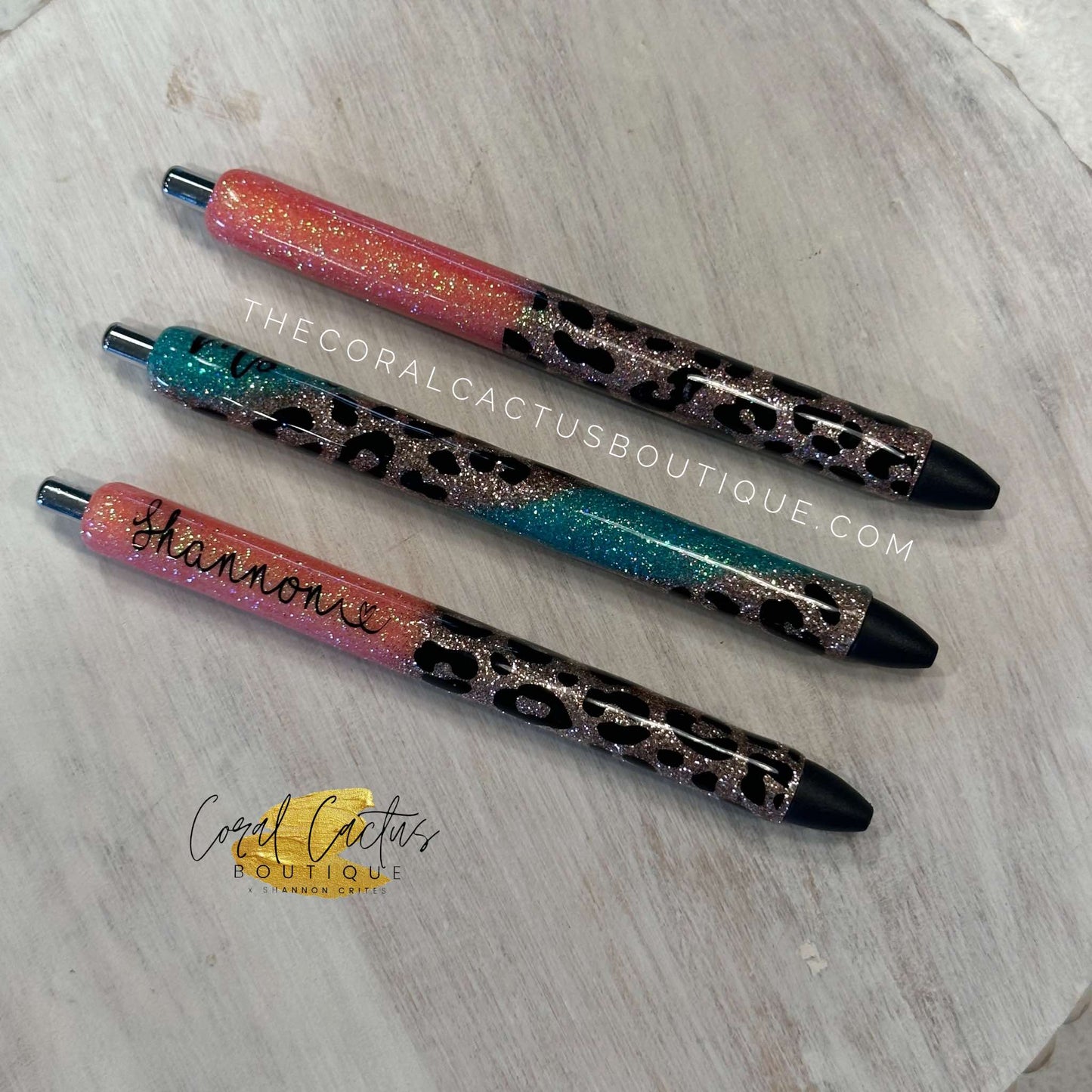 Custom Pen - Leopard Teal Swirl