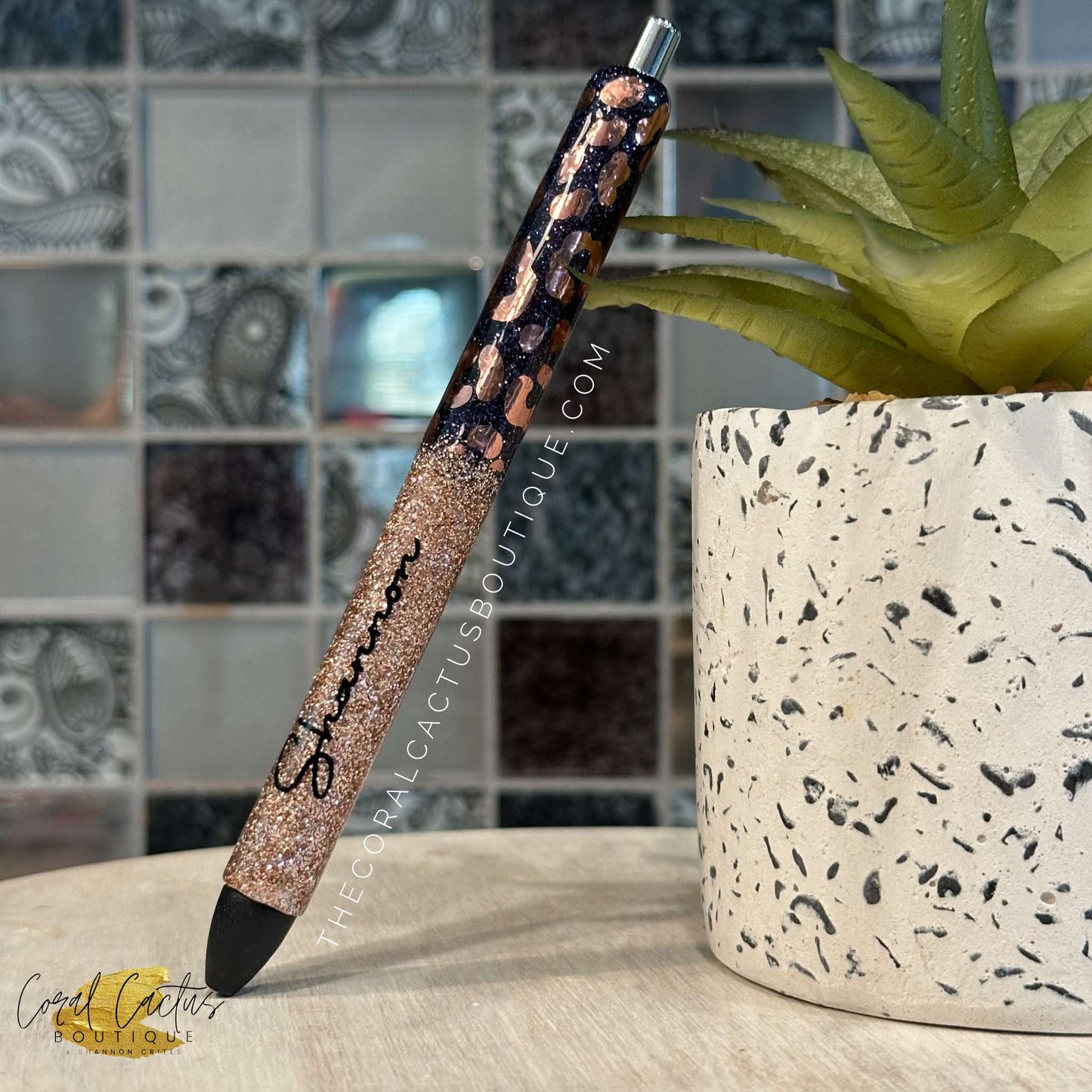 Custom Pen - Black and Bronze Leopard