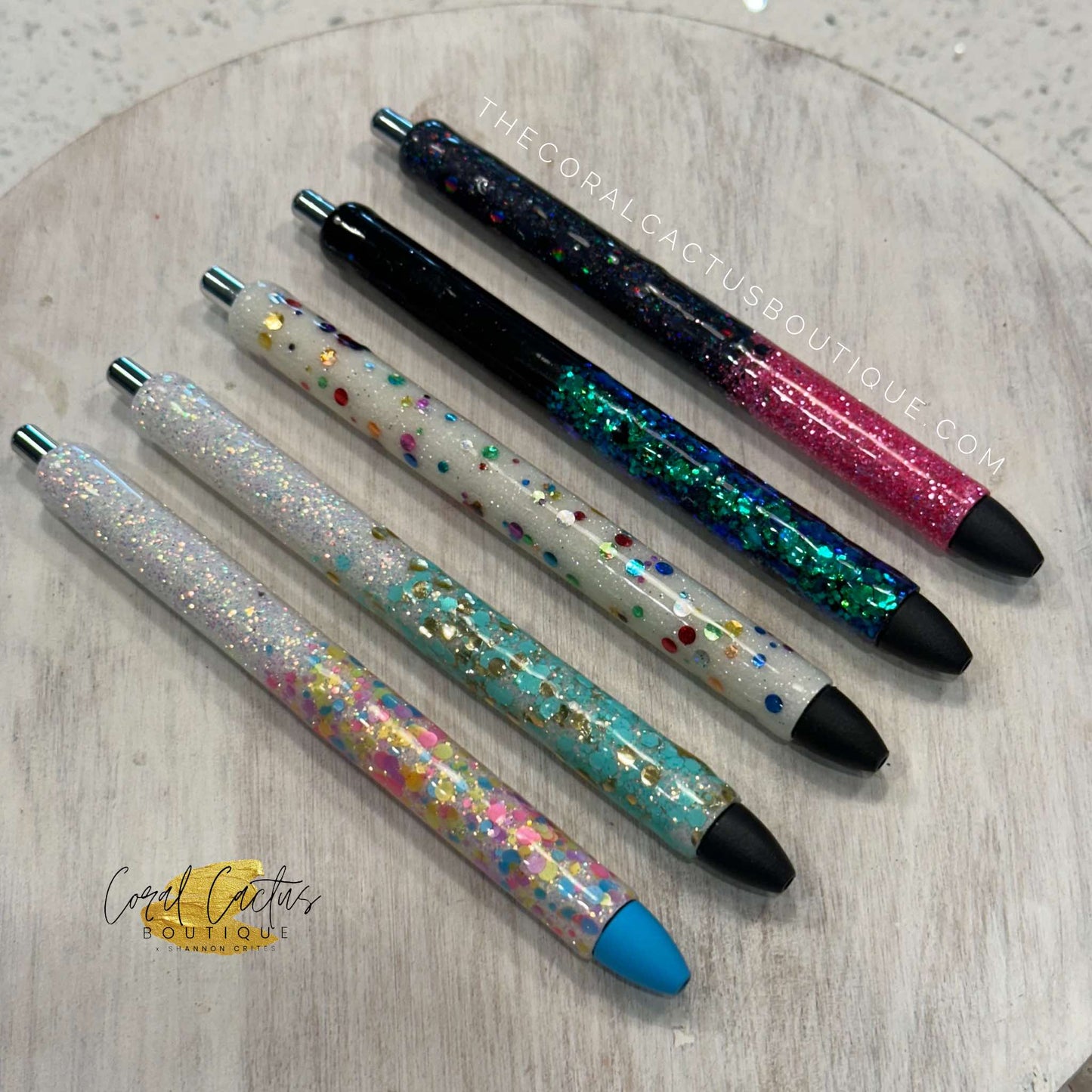 Custom Pen - Mint & Gold Chunky Glitter