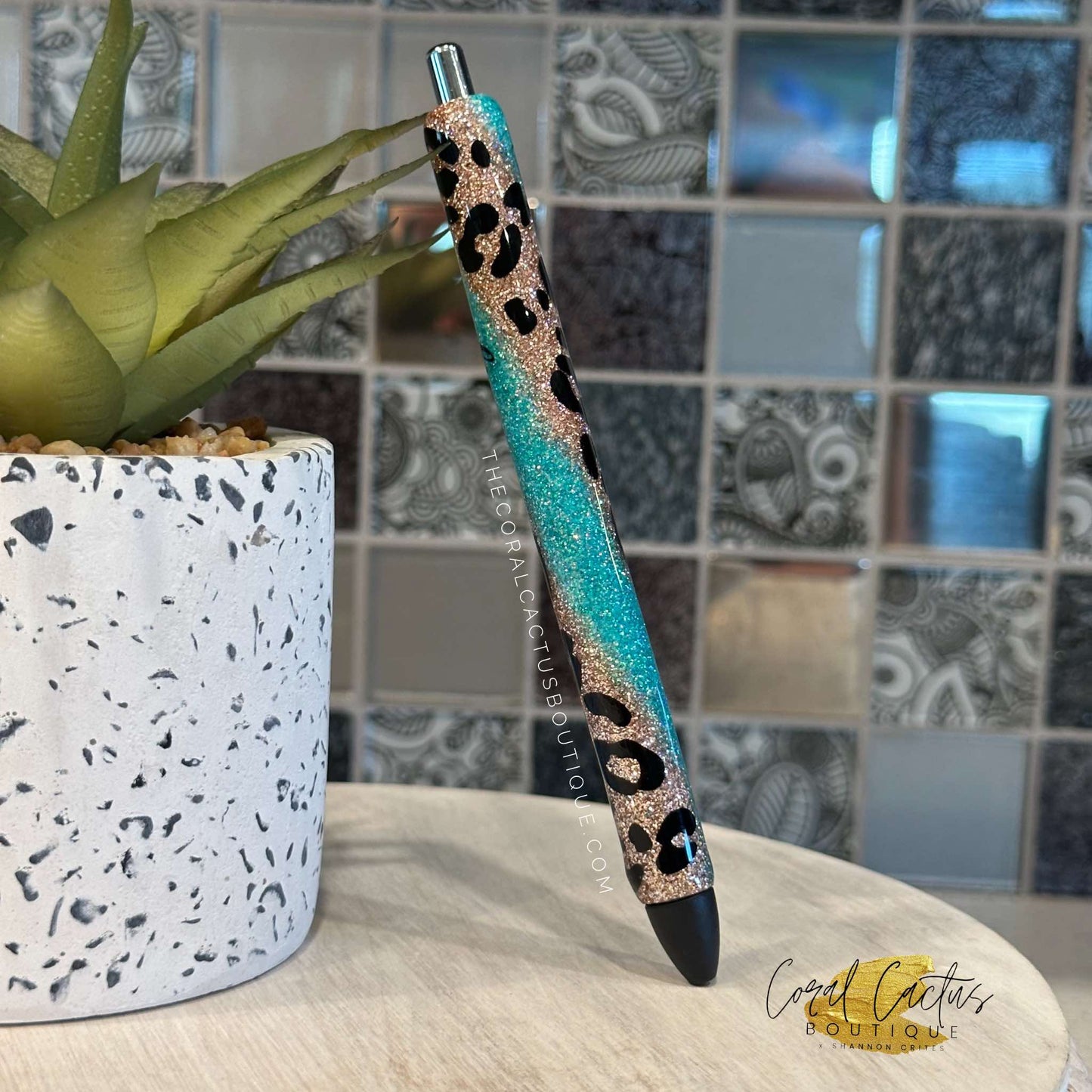 Custom Pen - Leopard Teal Swirl