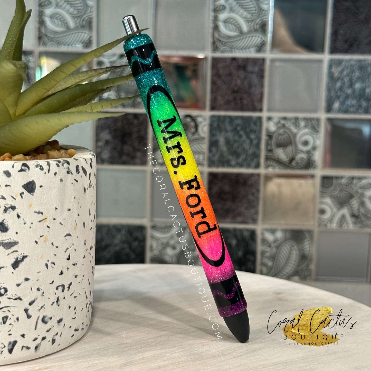 Custom Pen - Rainbow Ombre Crayon