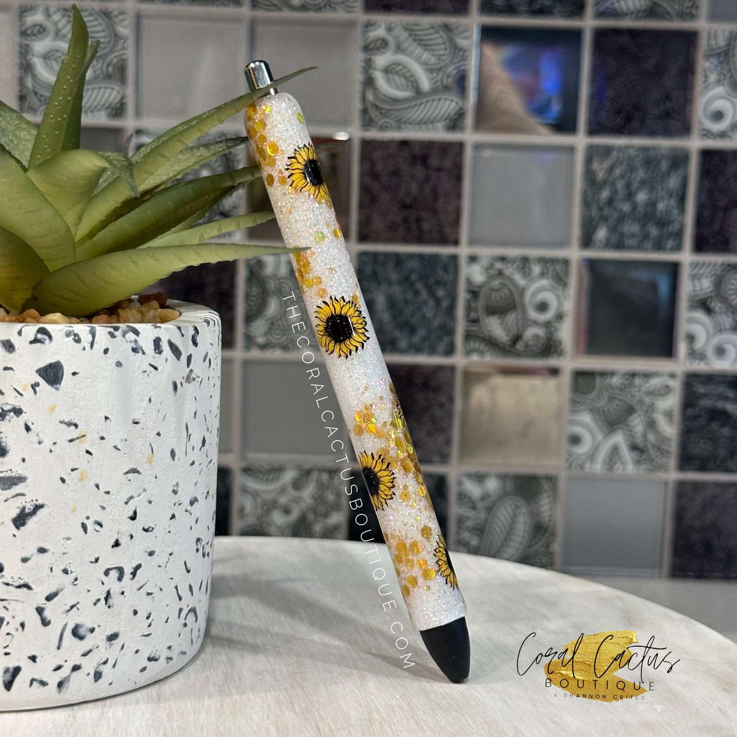 Custom Pen - White & Gold Sunflower Specks