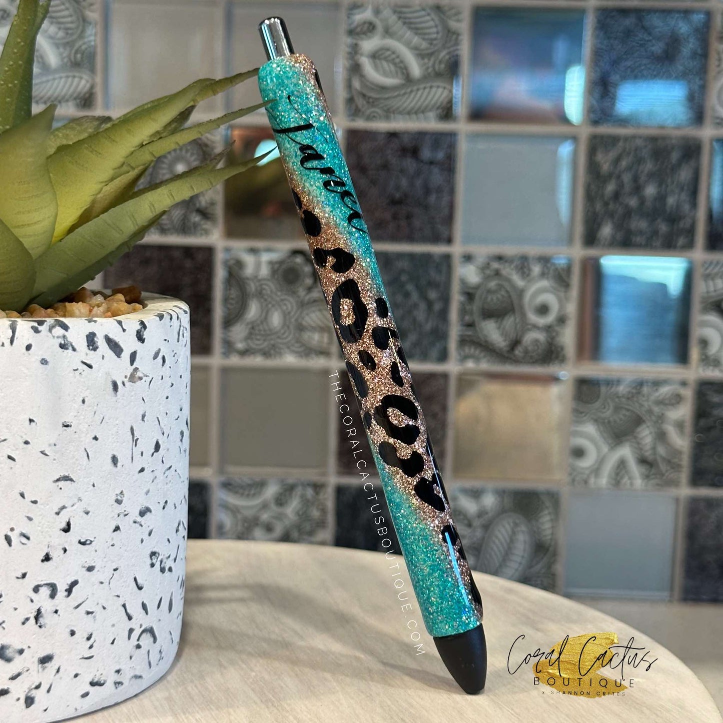 Custom Pen - Leopard Teal Swirl