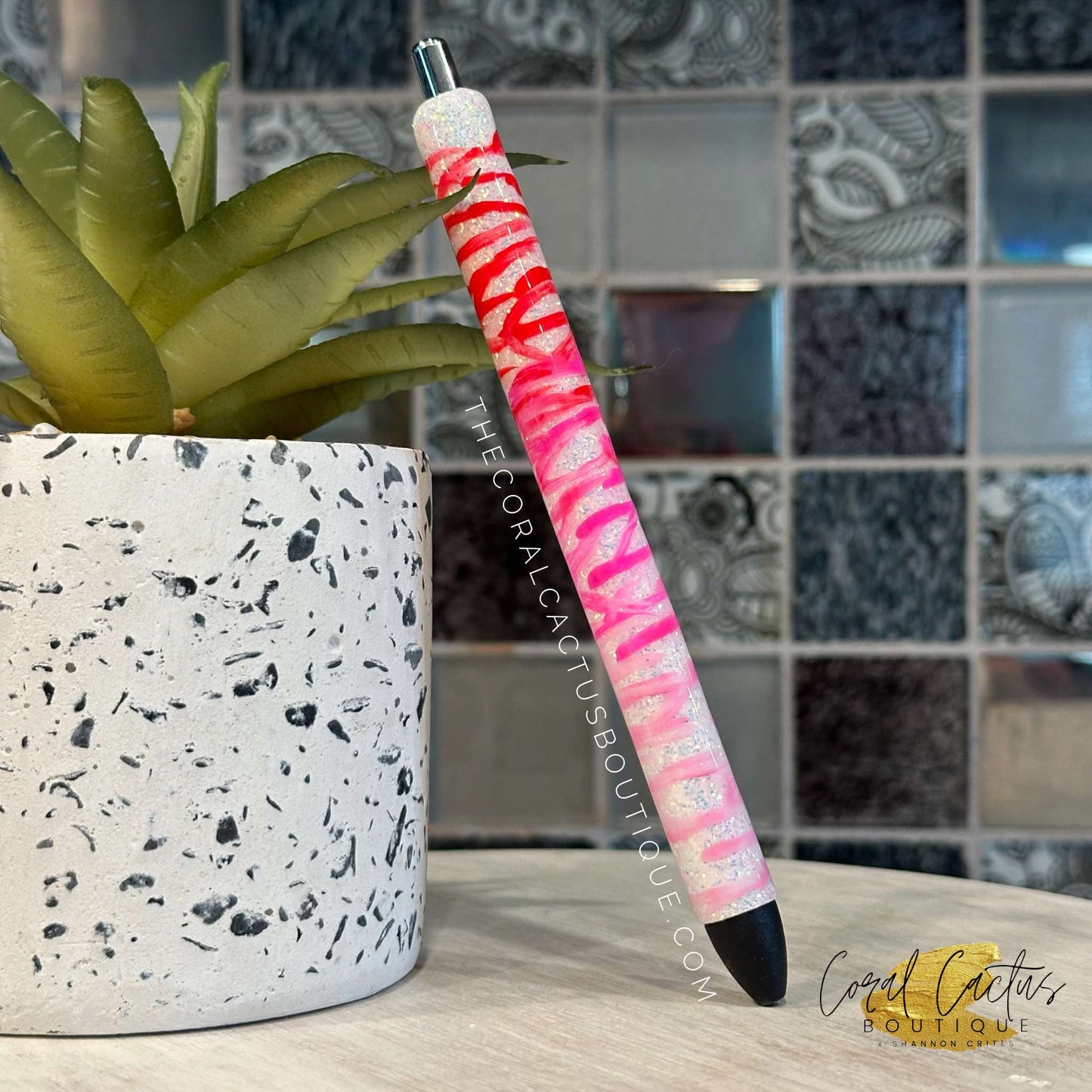 Custom Pen - Red & Pink Paint Stripes