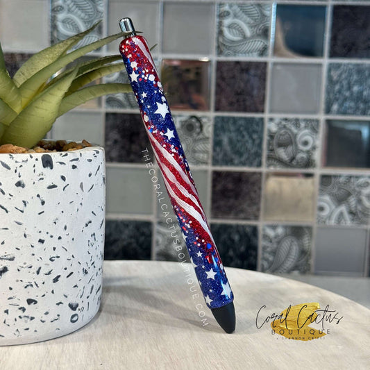 Custom Pen - Stars Hand Drawn Stripes