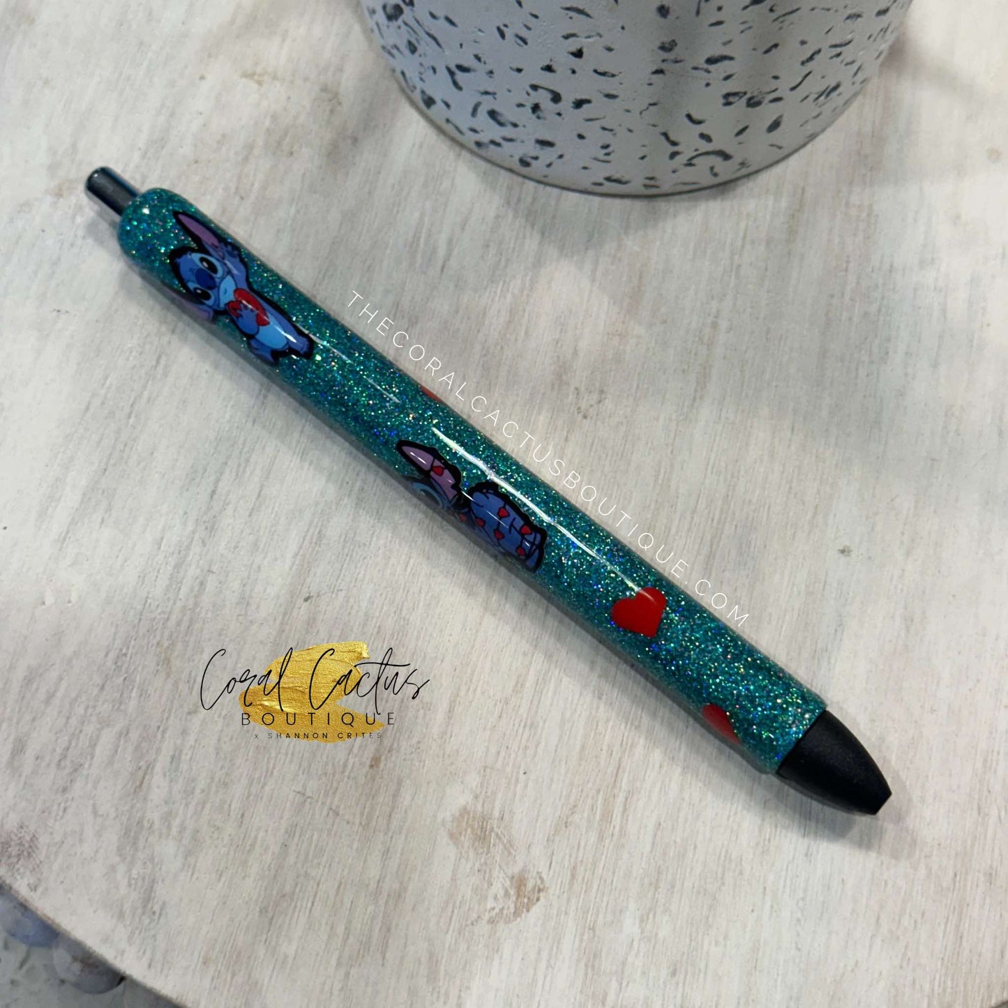 Custom Pen - Blue Alien Hearts