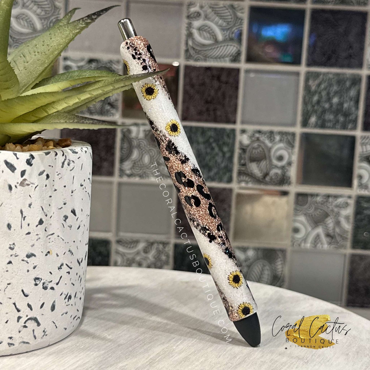 Custom Pen - Sunflower and Leopard Swirl